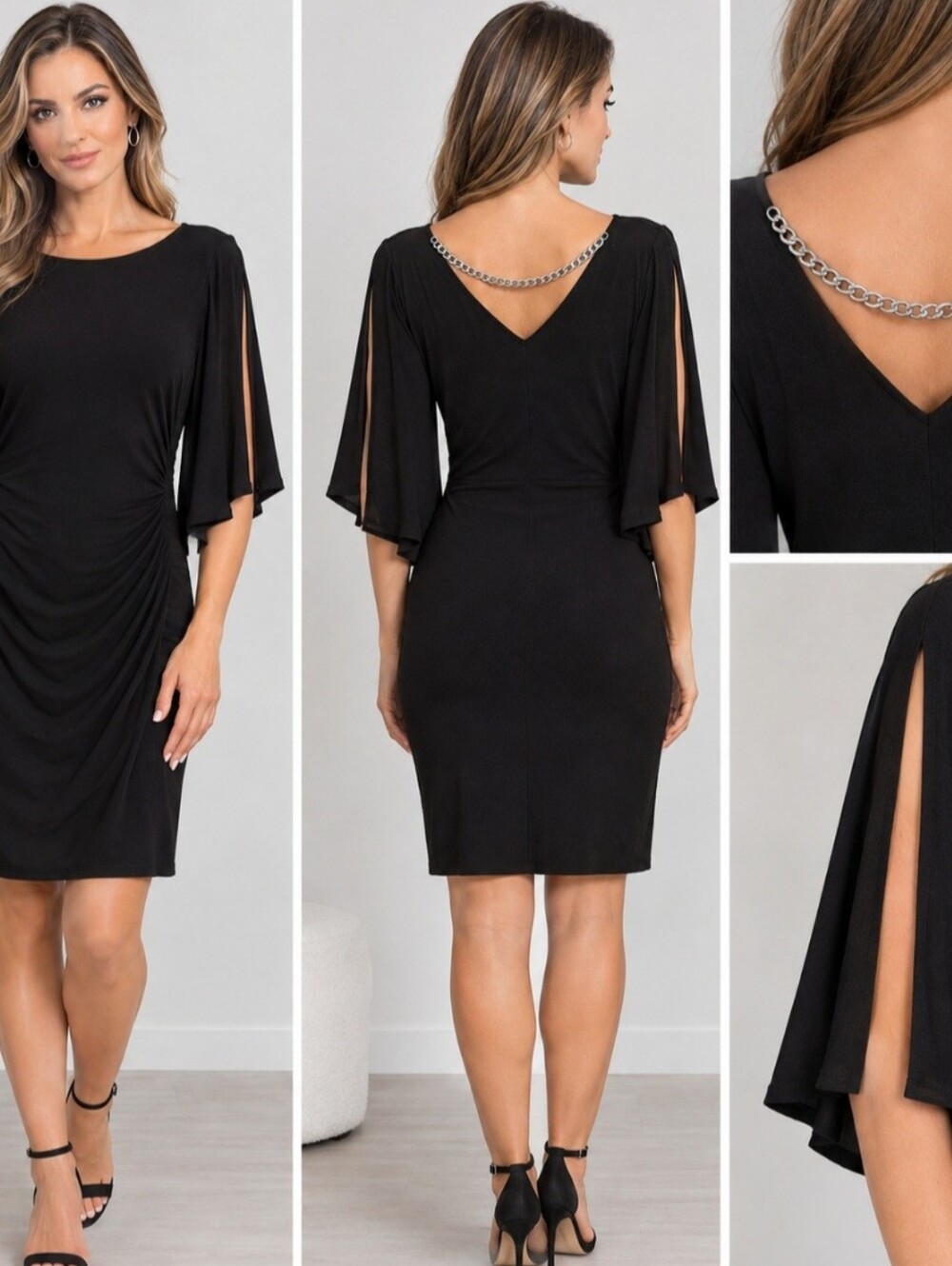Muse Black Midi Dress with Chain Back Detail